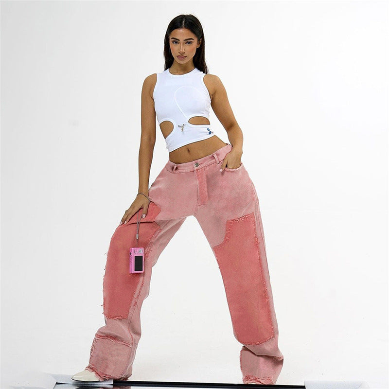 Fashion Street Patch Stitching Brushed Trousers For Women - Bellarte Enchanté Fashion Street Patch Stitching Brushed Trousers For Women